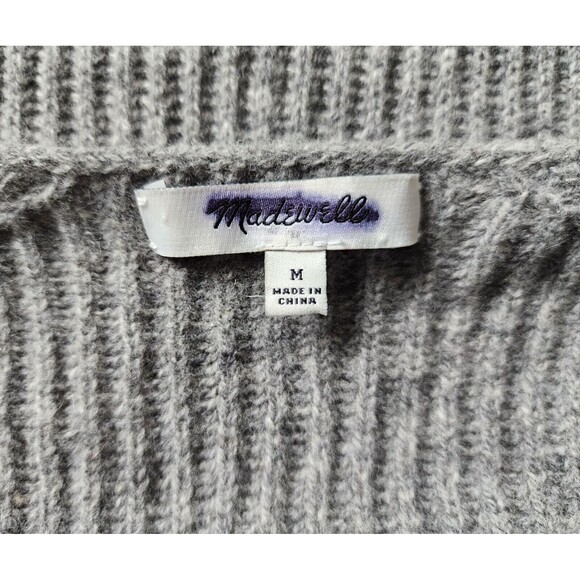 Madewell Womens Wool Long V-Neck Sweater M Gray Droptail Rib-Stitch Knit *FLAWS* - Picture 6 of 10